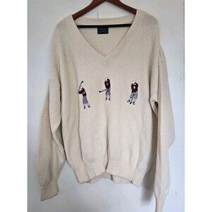VTG Vantage Custom Classic Sweater Mens XL Beige Golf V Neck Preppy Grandpa